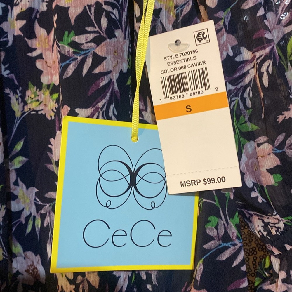 CeCe blue floral 3/4 ruffle sleeves wear on/off shoulders blouse-size small - Picture 8 of 8